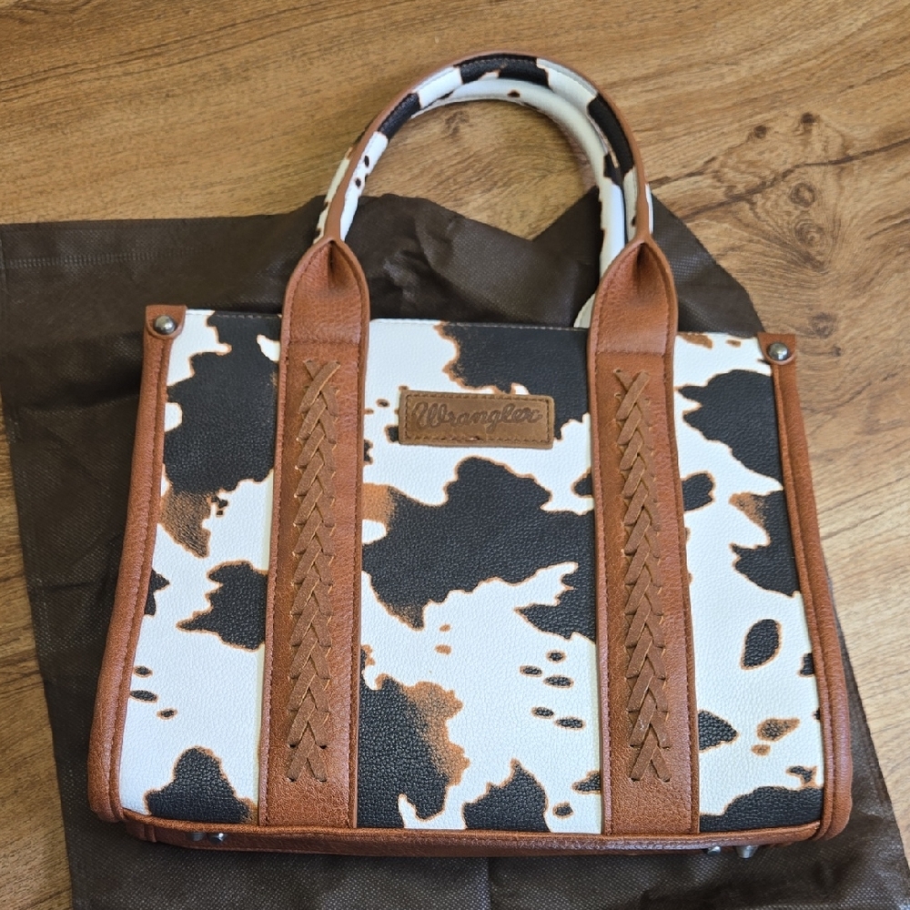 Wrangler Brown and White Cow Print Tote NWT